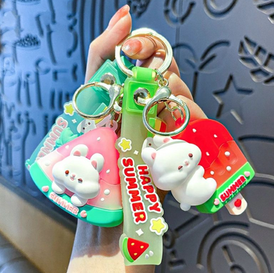 Kawaii Watermelon Bunnies Rubber Key Chain - Pick One