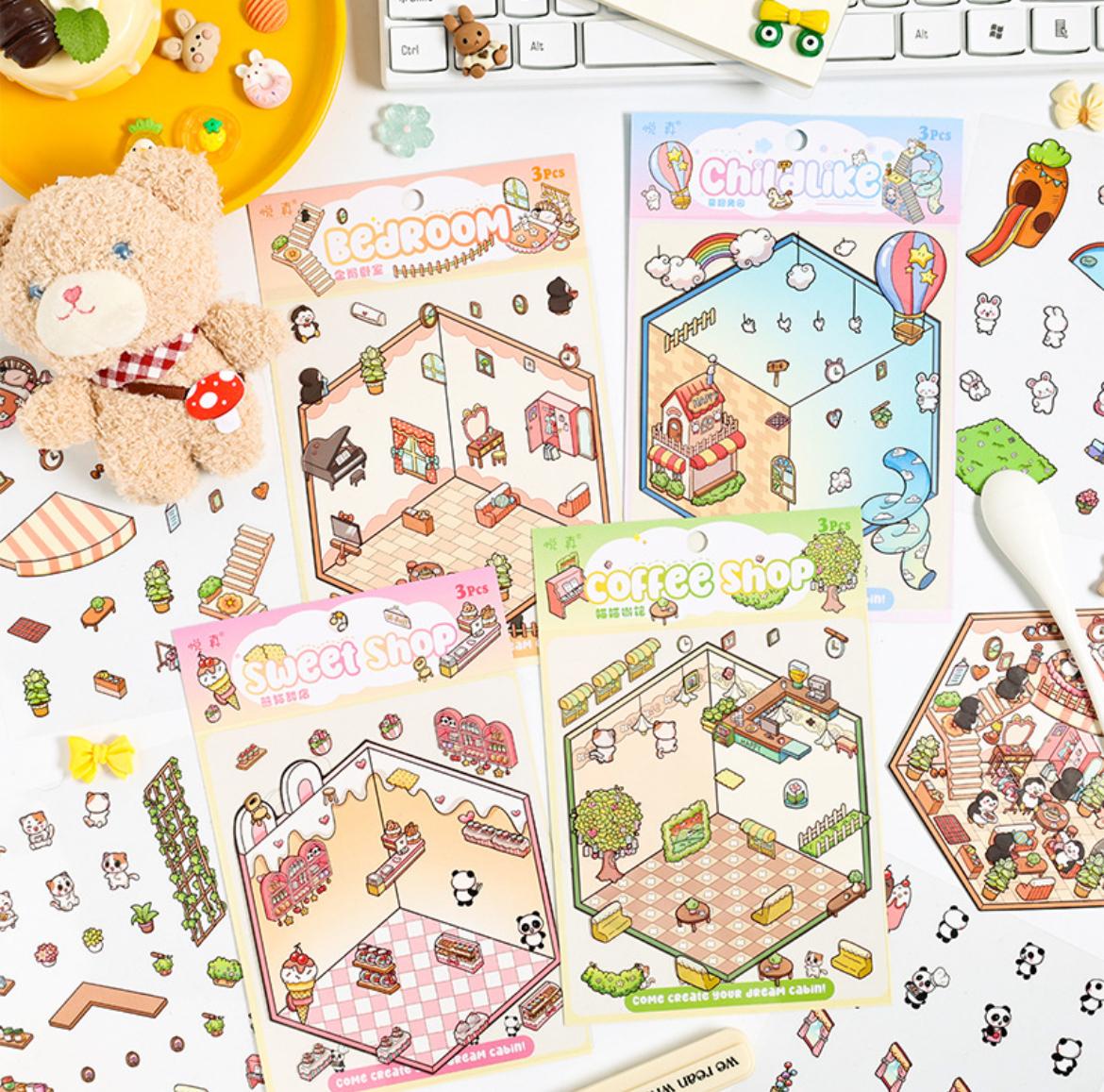 BYO Kawaii Sticker World - Dream Cabins (Pick One) - DIY Sticker Scene Set