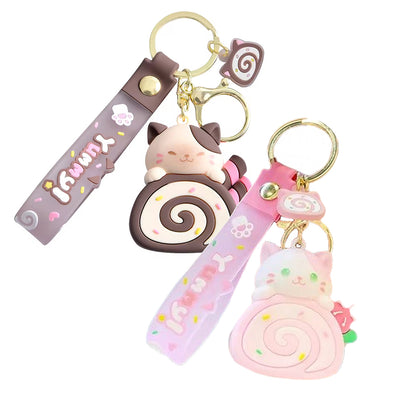 Kawaii Cat Cakeroll Rubber Key Chain - Pick One