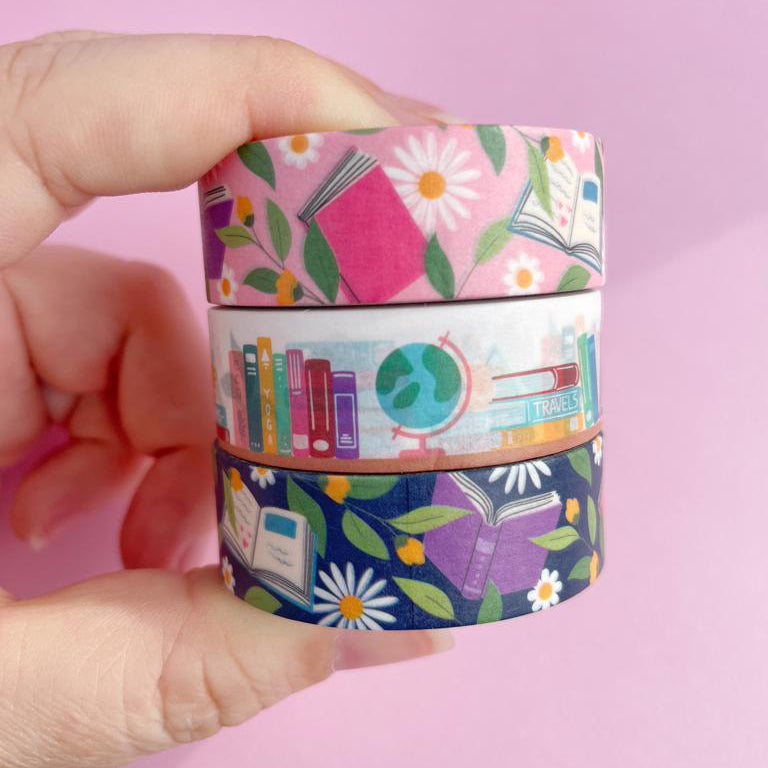 Washi Tape - Books and Flowers Dark Blue