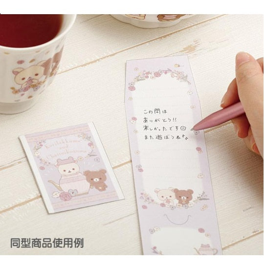 Memoblok klein Tea Bag Style in Box - San-X Rilakkuma - Flower Tea Time - Beige