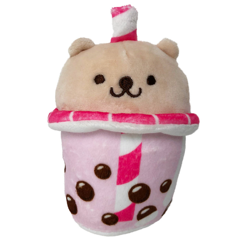 Kawaii Boba Bear Plush Keychain - Bright Pink