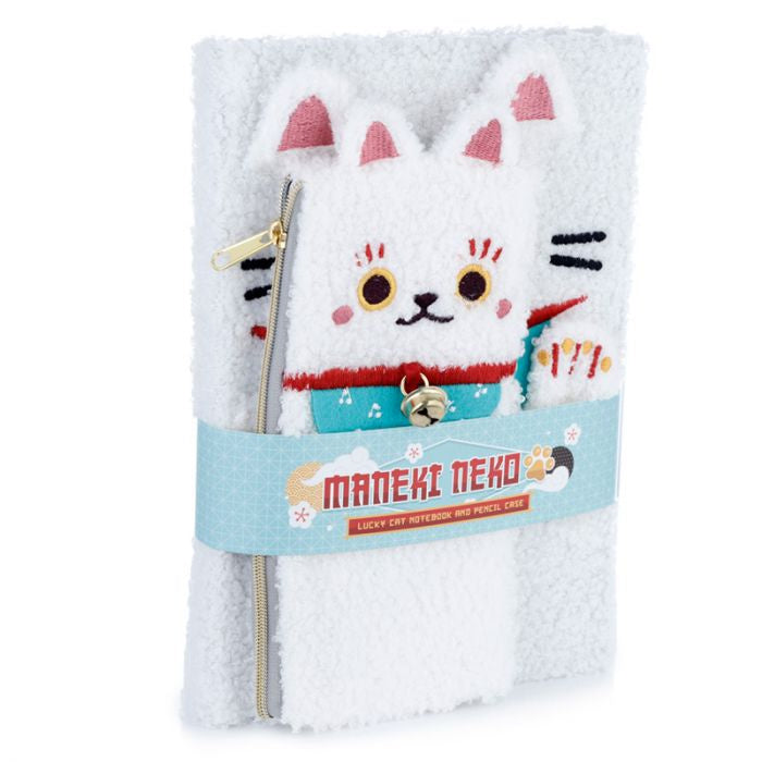 Notitieboek & Potloodhouder A5 - Maneki Neko Pluche