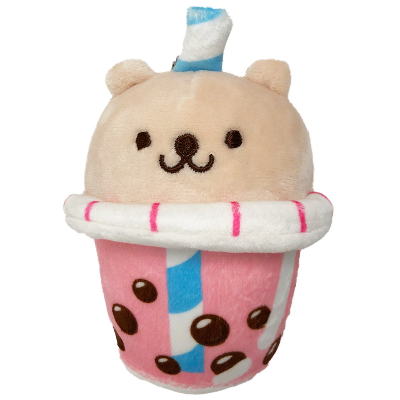 Kawaii Boba Bear Plush Keychain - Light Pink