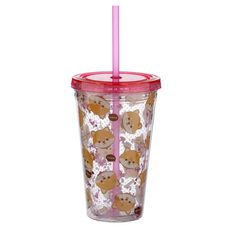 Dubbelwandige Drinkbeker Shiba Inu (+deksel en rietje)