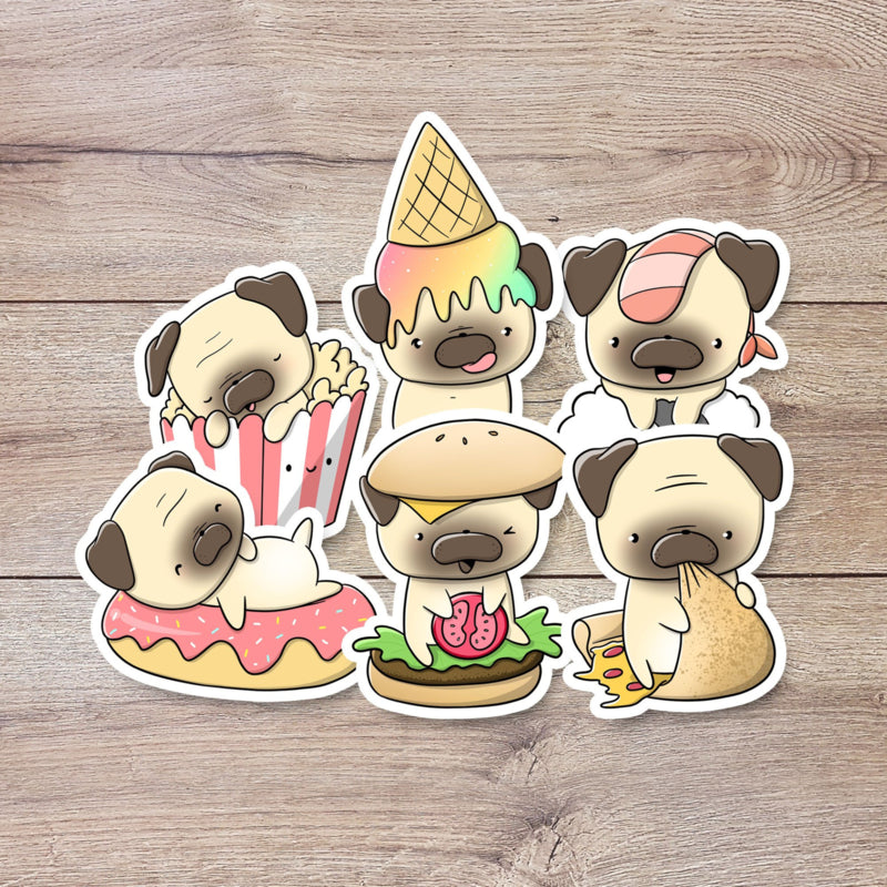 Stickerset - Pugs with food - CutieSquad