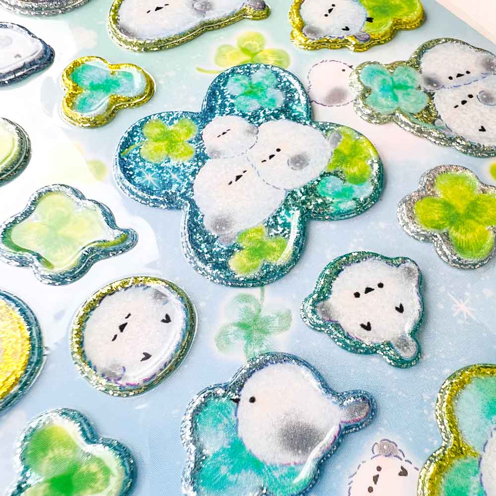 Puffy Glitter Stickervel - Pompon Shimaenaga