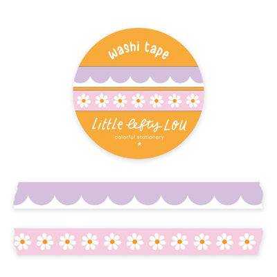 Set van 2 smalle washi tapes - Lila / roze madeliefjes