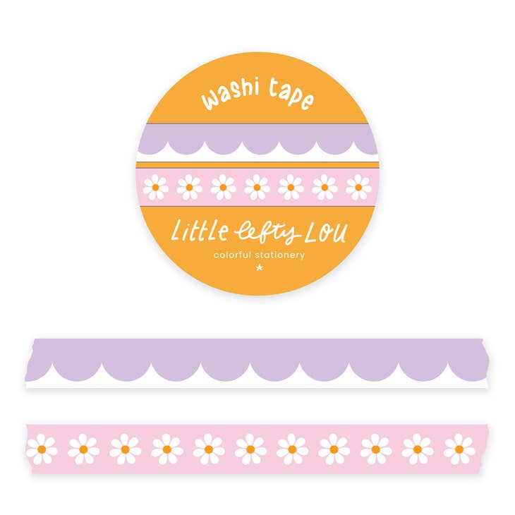 Set van 2 smalle washi tapes - Lila / roze madeliefjes