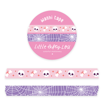 Set van 2 smalle washi tapes - Skulls & Spiders Purple Pink