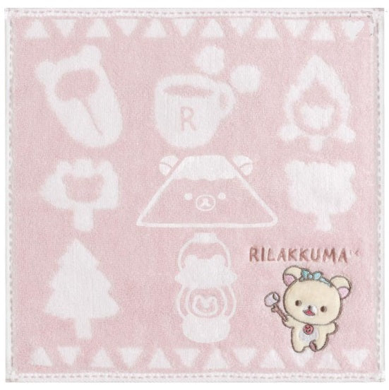 Mini Handdoekje 25 x 25 cm - Rilakkuma Camping - Pink