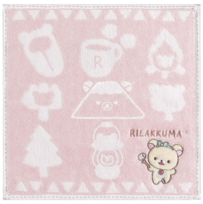 Mini Handdoekje 25 x 25 cm - Rilakkuma Camping - Pink