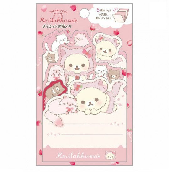 Die-Cut Sticky Notes Korilakkuma with Strawberry Cats - Pink