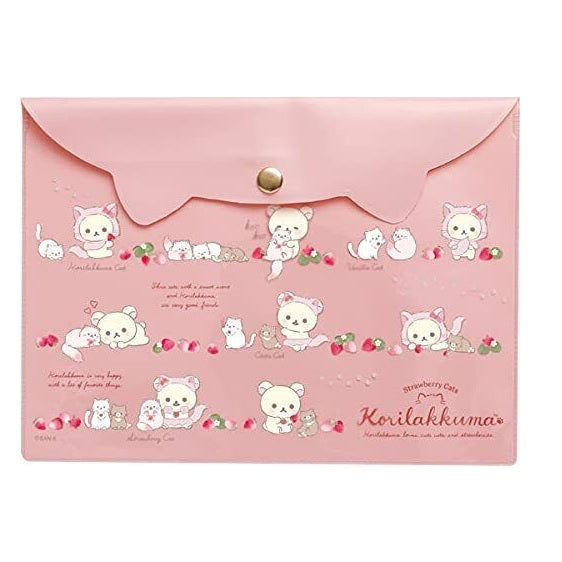Clear Fileholder Korilakkuma with Strawberry Cats - Pink