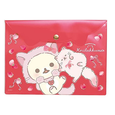 Clear Fileholder Korilakkuma with Strawberry Cats - Red