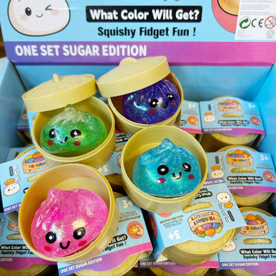 Mini 5 cm Glitter Squishy Dumpling Maltose Sugar Filling - 1x Surprise kleur Squeezy