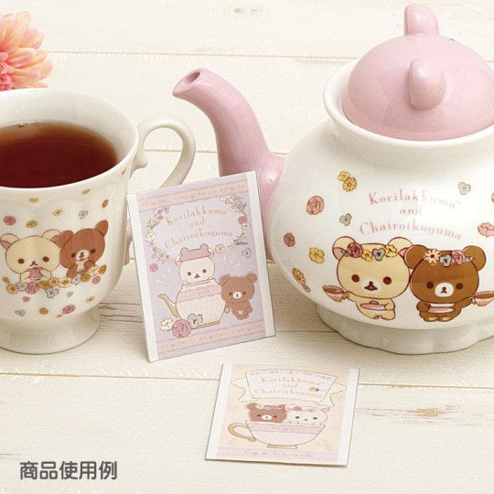 Memoblok klein Tea Bag Style in Box - San-X Rilakkuma - Flower Tea Time - Beige