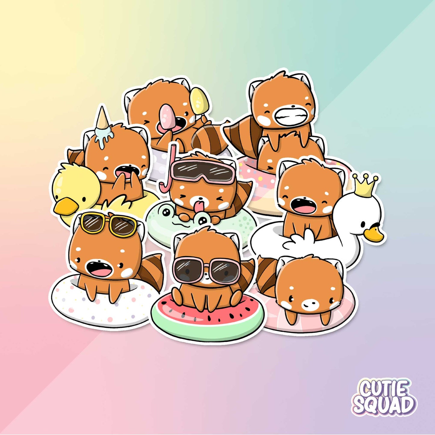 Stickerset - Red Panda Poolfoats - CutieSquad